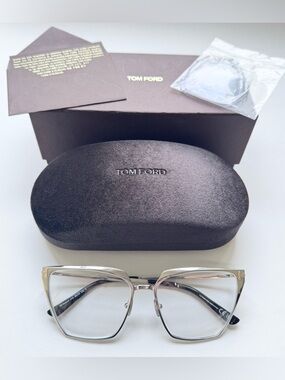 Tom Ford FT5945B Metal Cat Eye Eyeglasses Shiny Palladium CORRECTIVE LENSES